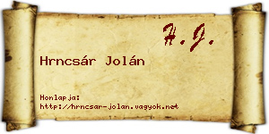 Hrncsár Jolán névjegykártya